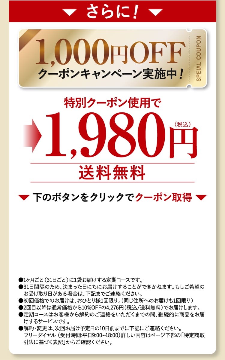 さらに！1,000円OFF1,980円税込）